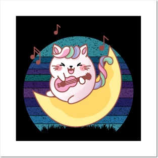 Unicorn Cat On The Moon Posters and Art